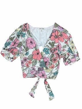 Lily Star Floral Tie Back Crop Top Size Medium Boho Cottagecore Blouse